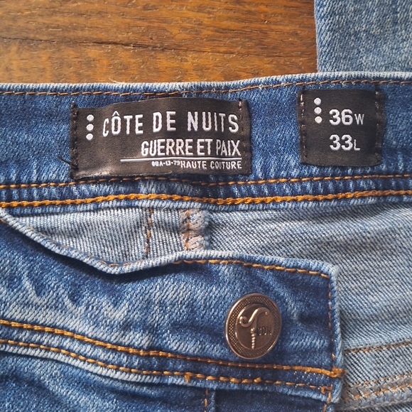 Cote De Nuits Distressed Patched Skinny Jeans size 36x33 - Picture 2 of 12